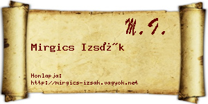 Mirgics Izsák névjegykártya